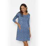 Vestido Lactancia Paz Manga Larga Leo Azul Fondo Beige