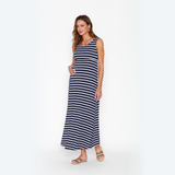 Vestido Maternal Básico Largo Rayas Azul