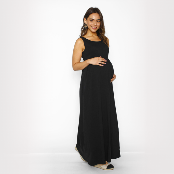 Vestido Maternal Básico Largo Algodón Negro