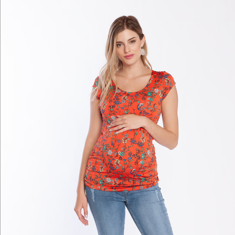 Polera Maternal Básica Flor Rojas