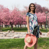 Vestido Maternal Al Cuello Flor Tropical Menta