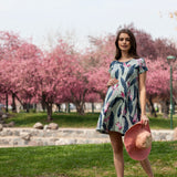 Vestido Maternal Al Cuello Flor Tropical Menta