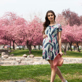 Vestido Maternal Al Cuello Flor Tropical Menta