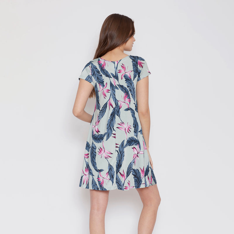 Vestido Maternal Al Cuello Flor Tropical Menta