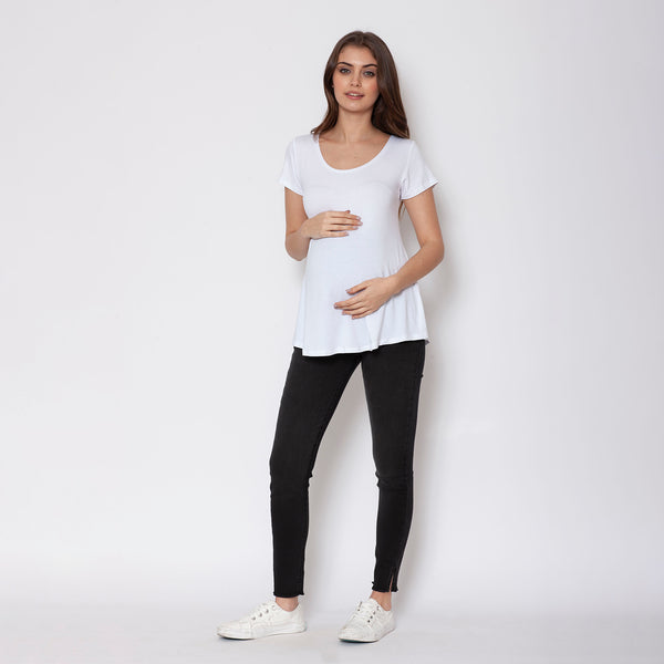 Polera Maternal Ruedo Curvo Blanca