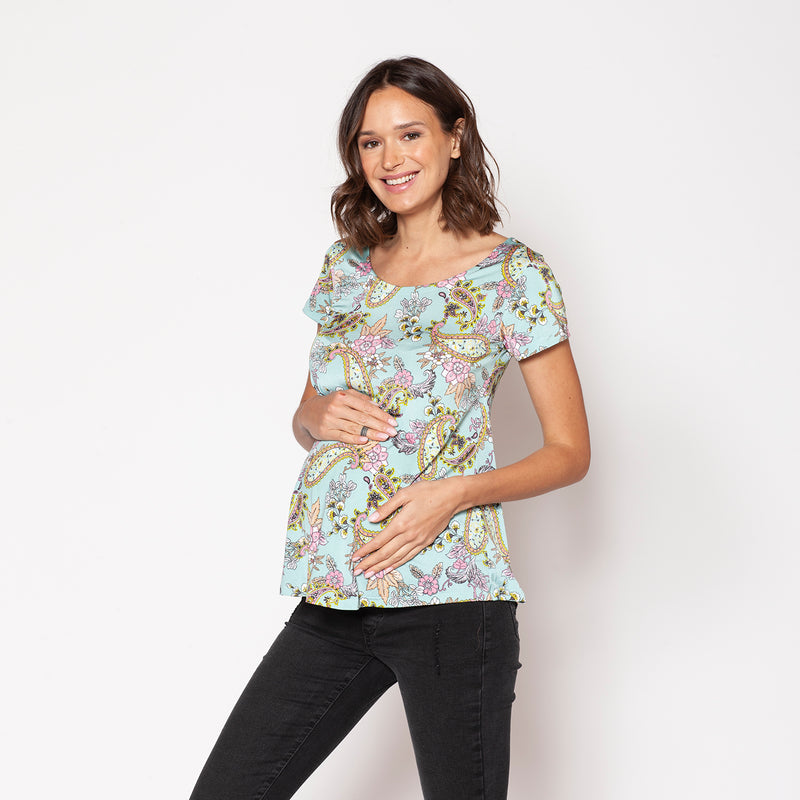 Polera Maternal Ruedo Curvo Calabazas Turquesa