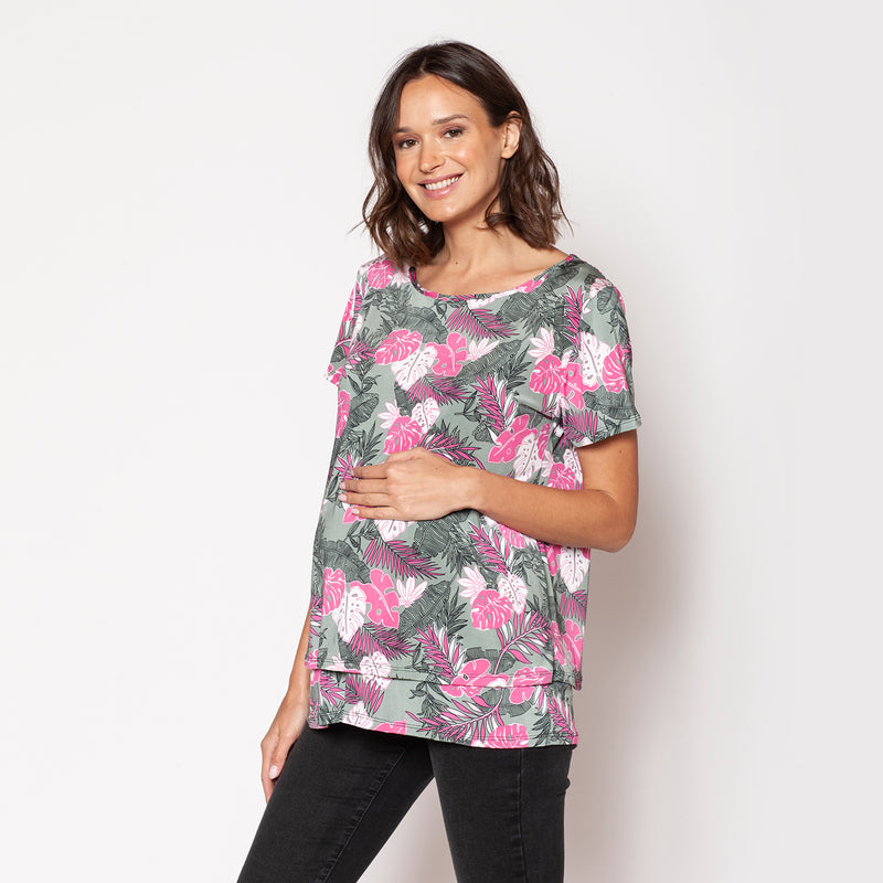 Polera Lactancia Doble Hojas Fucsia Khaki