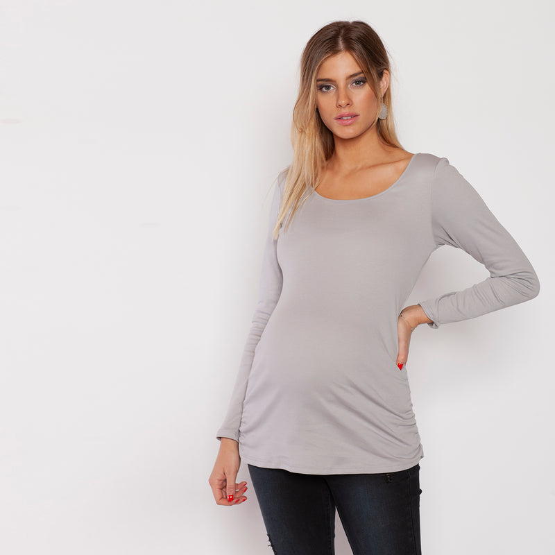 Polera Maternal Algodón Pima Manga Larga Gris