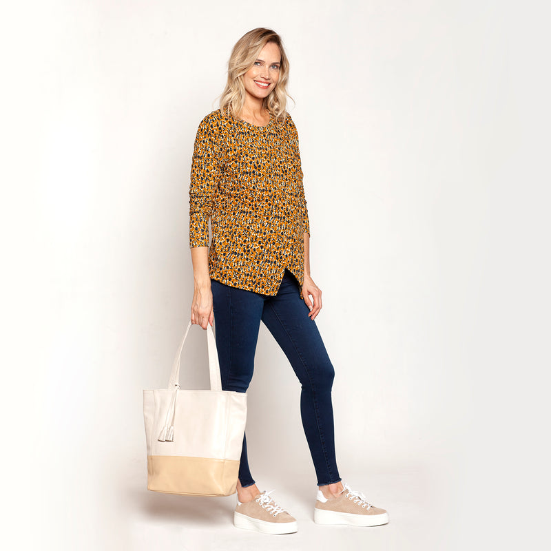 Sweater Maternal Capa Puntas Florcitas Fondo Mostaza